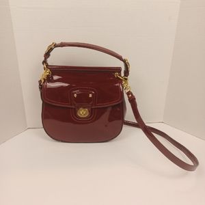 Coach Willis Legacy Stripe Lining 21244 Burgundy Patent Leather Cross Body bag
